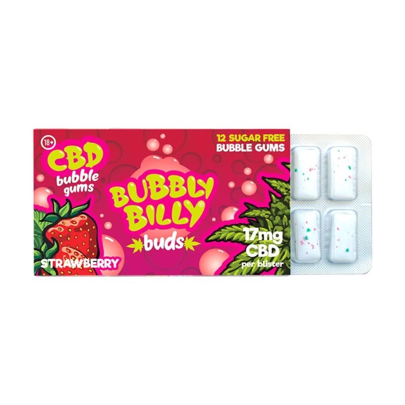 CHICLE BUBBLY BILLY BUDS CON SABOR FRESA  (17 mg de CBD